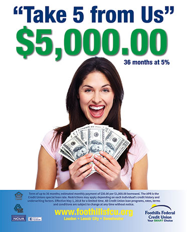 Take 5 from Us! $5,000 at 5% for 36 months